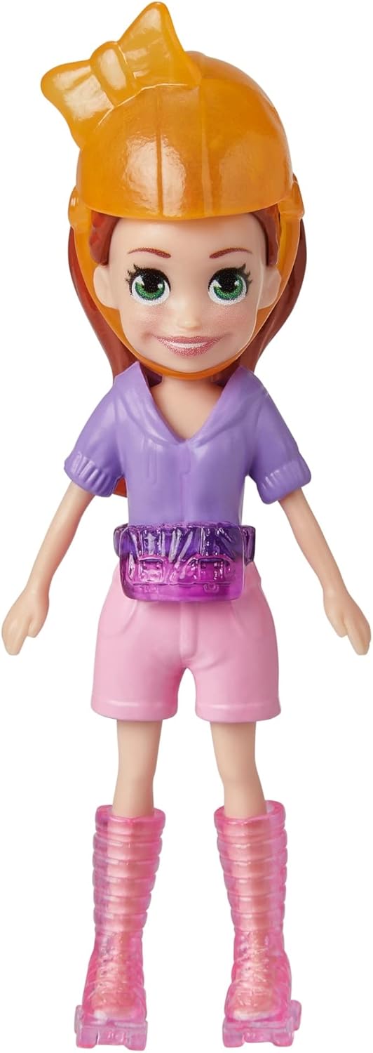 Mattel Polly Pocket - Păpușă cu set sportiv pentru skateboarding cu animal de companie (HKV90)