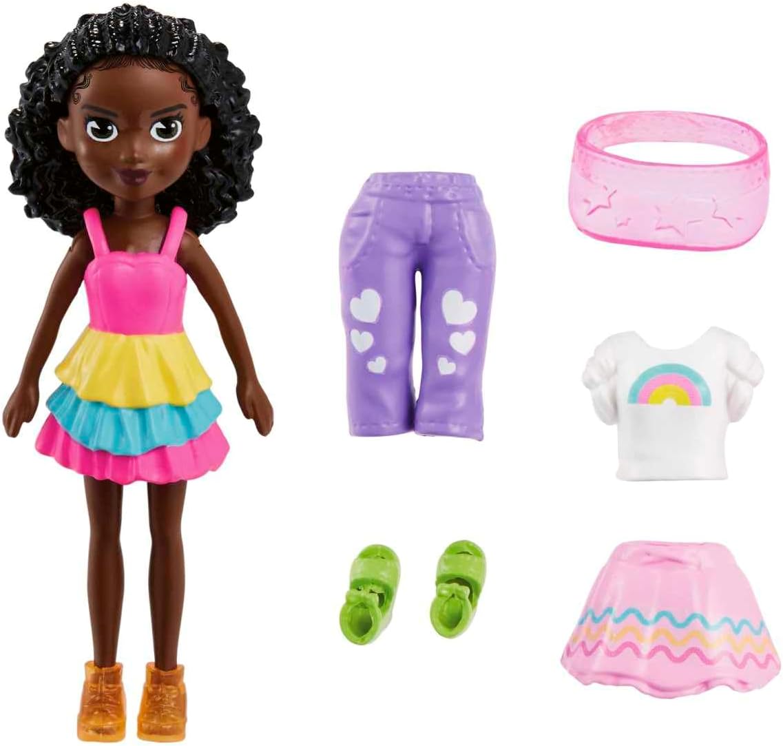 Mattel Polly Pocket - Păpușă de modă de vară cu piele închisă la culoare (HKV84)
