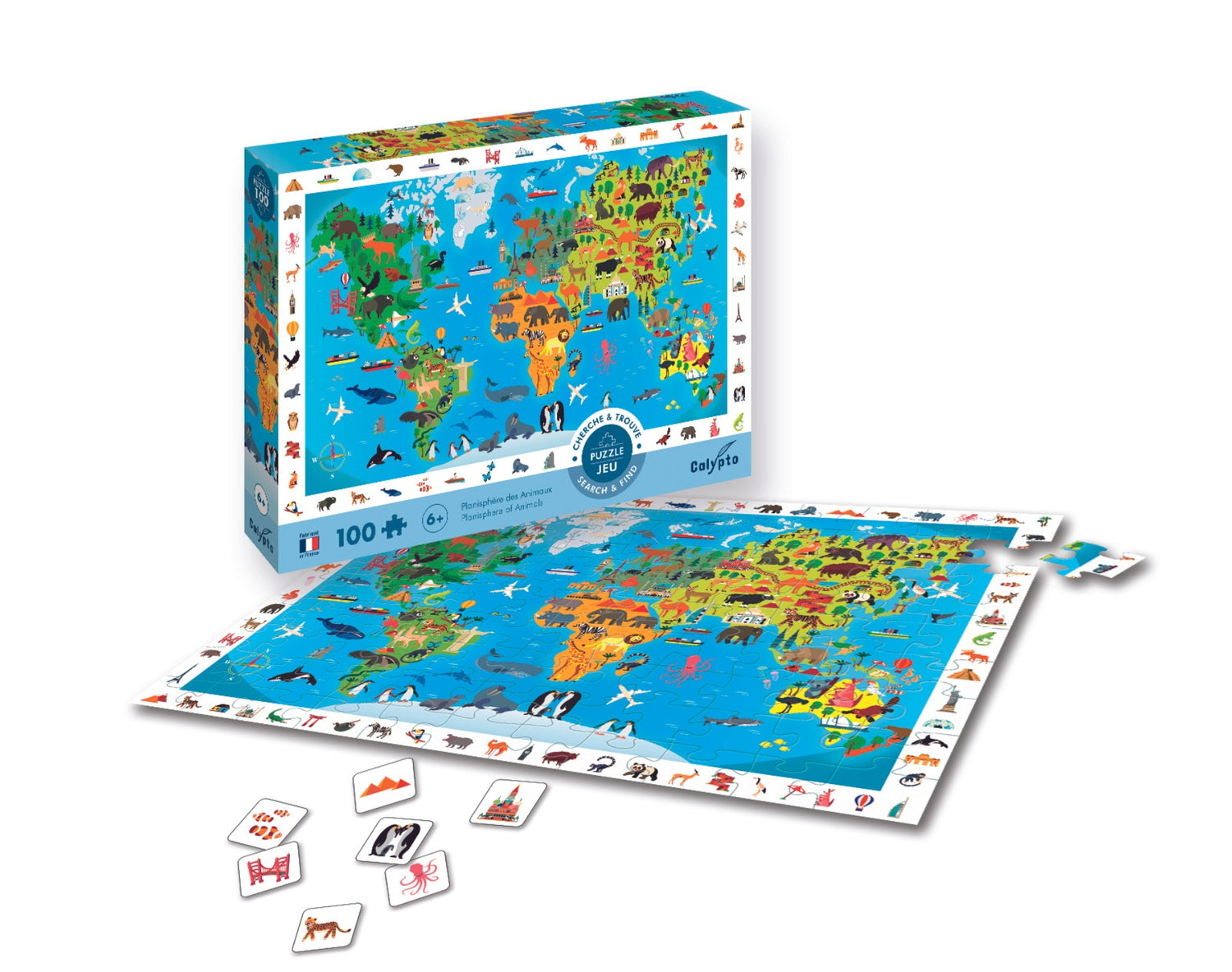 Puzzle 100 de piese - Caută și găsește - Harta animalelor