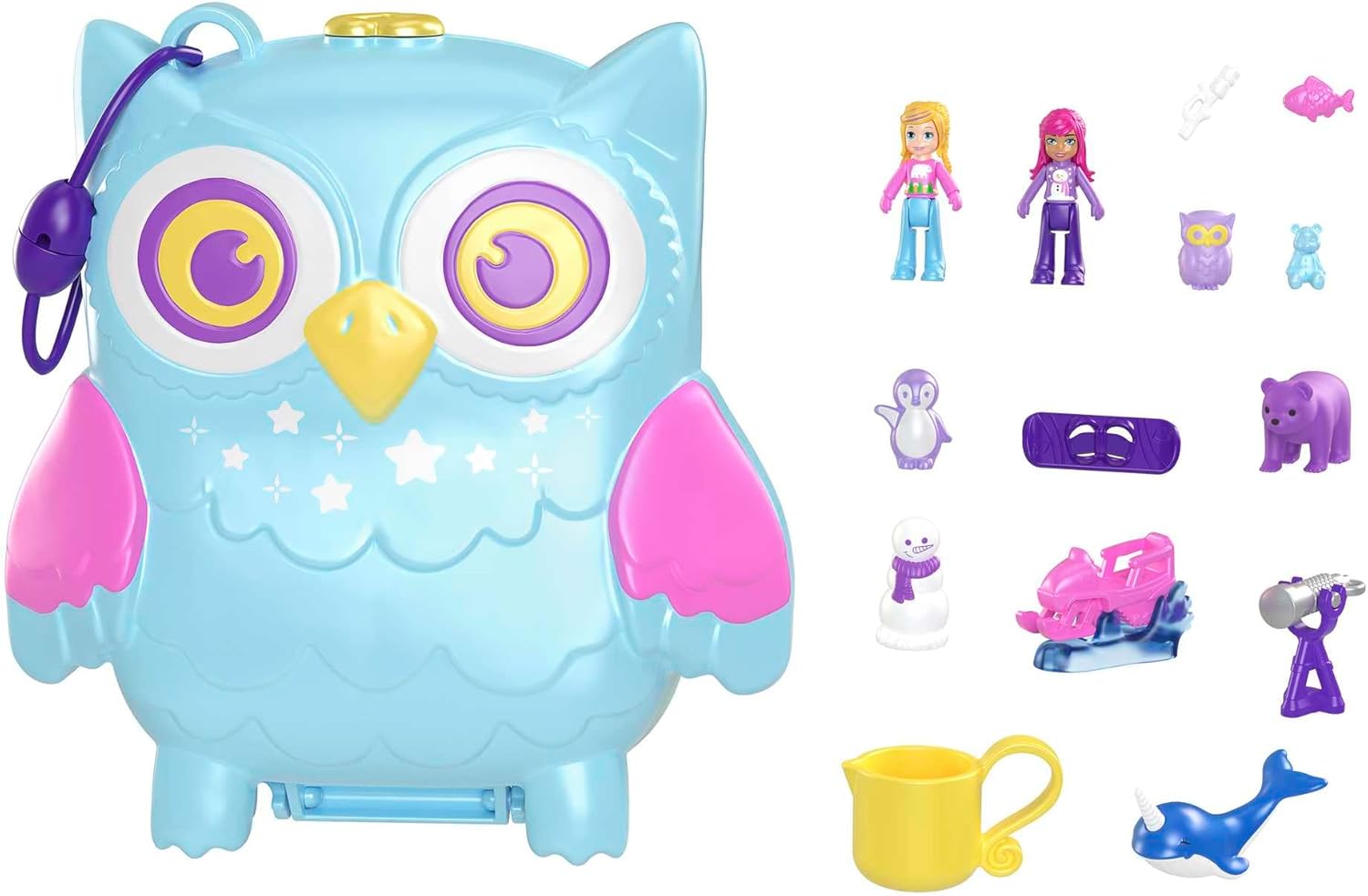 Mattel Polly Pocket: Petrecere în pijamale - Noapte de zăpadă Bufnița Compactă (HKV37)