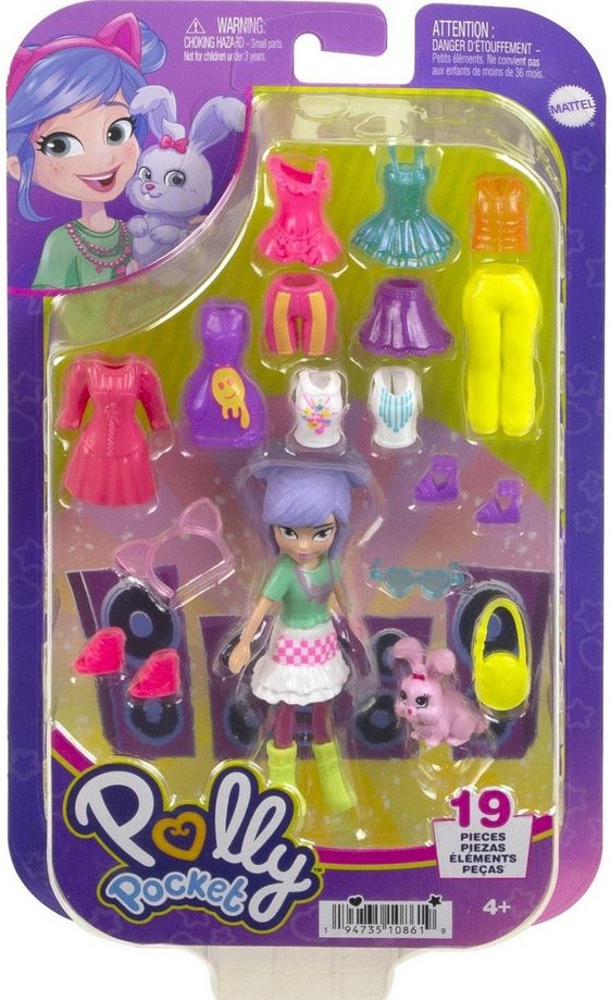 Mattel Polly Pocket - Păpușă pentru plimbarea de dimineață cu animalul de companie (HKV94)