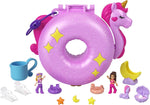 Mattel Polly Pocket: Aventură în Sparkle Cove - Unicorn compact pe pernă gonflabilă (HKV34)